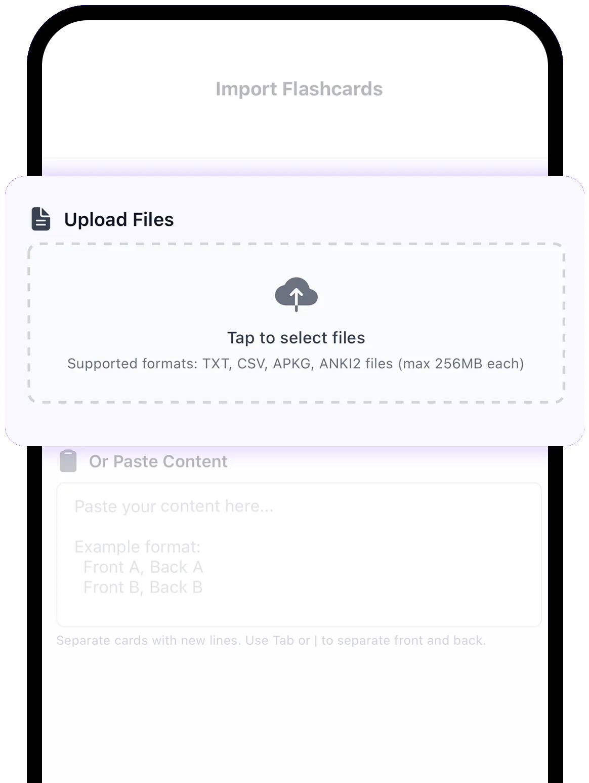 Kioki app screen: importing an existing flashcard deck
