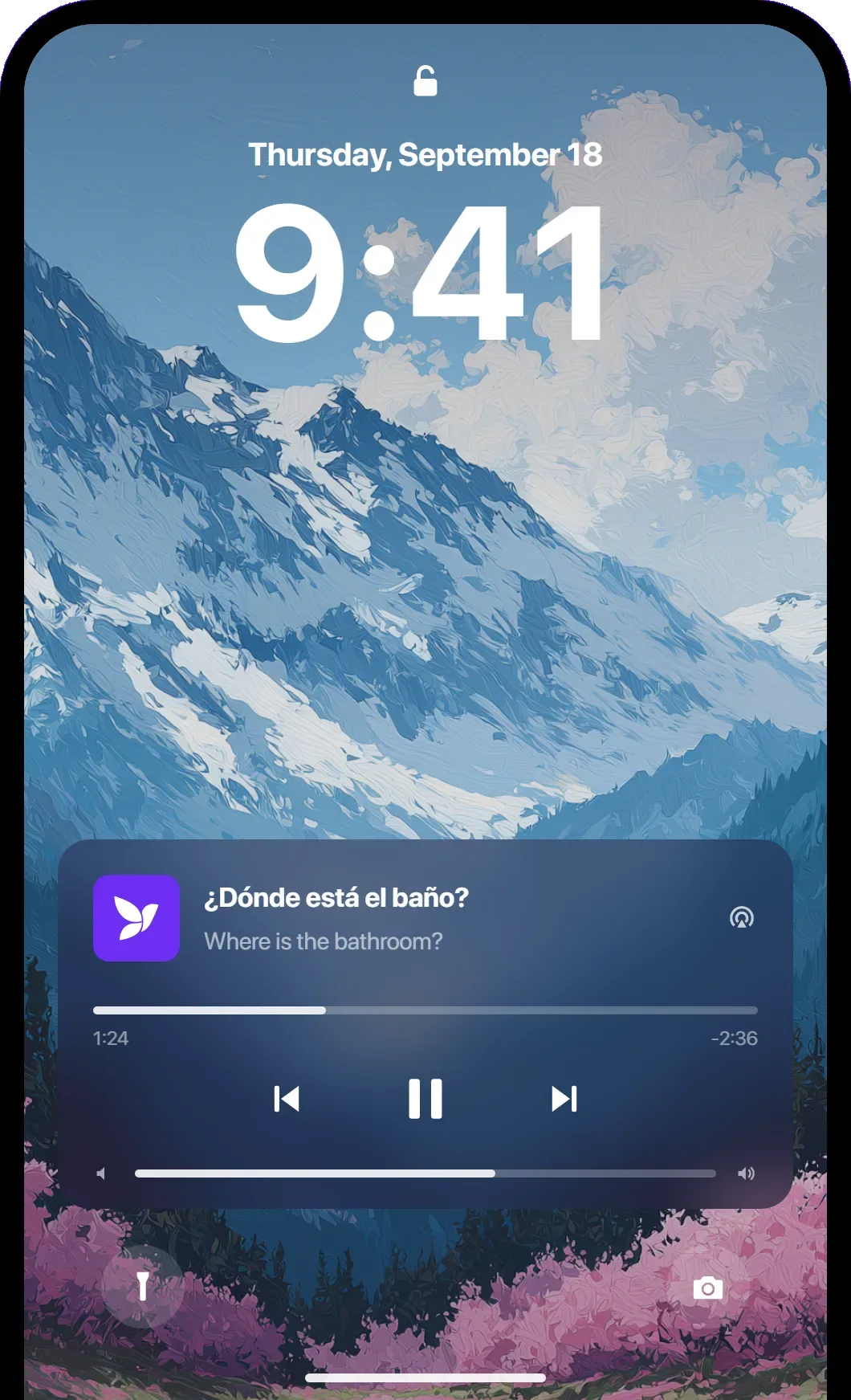 Kioki app screen: Listen mode playing a deck from the lock screen