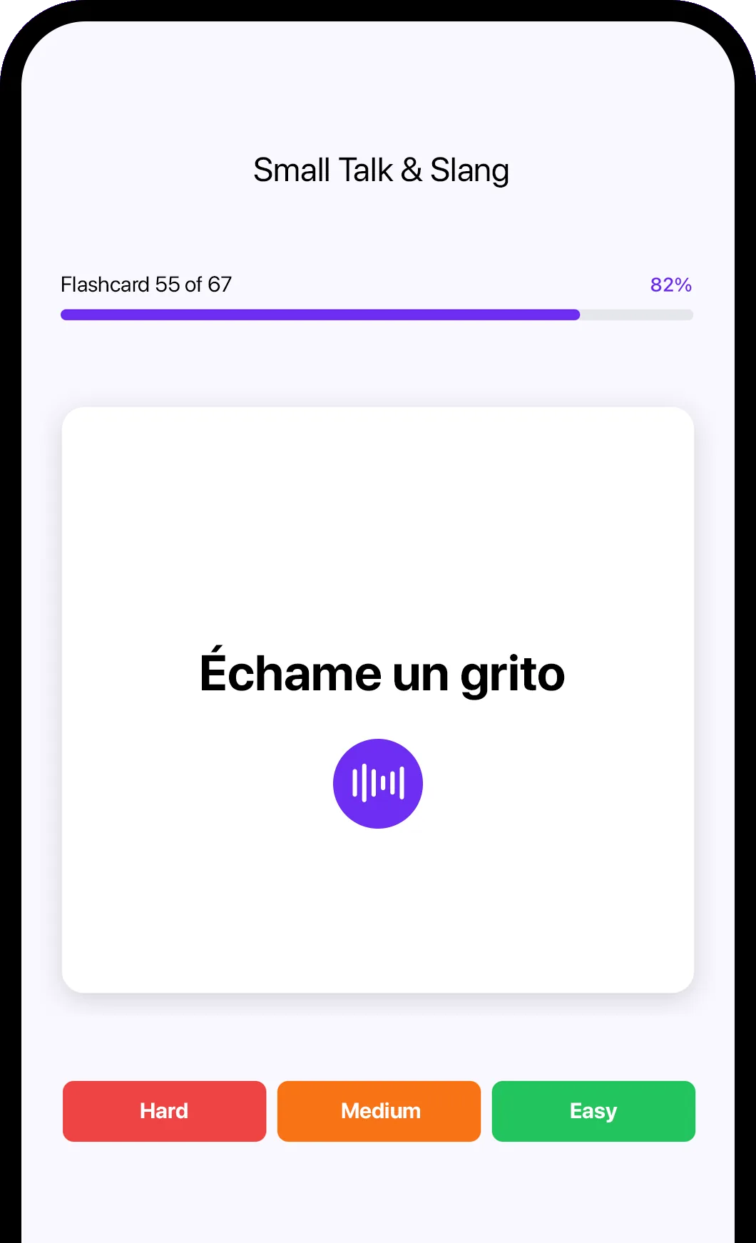 Kioki app screen: reviewing a flashcard in a study session